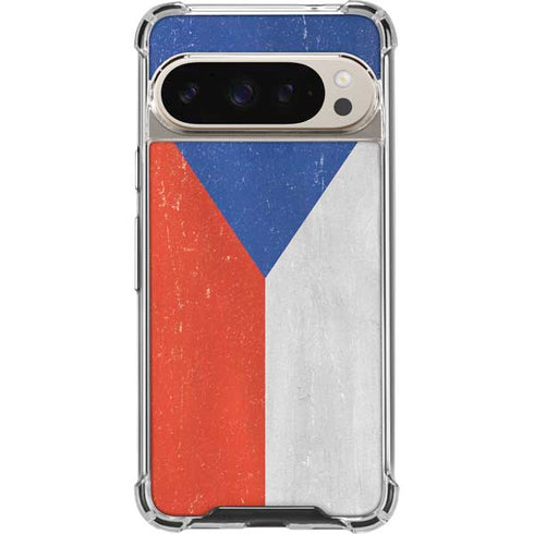 Czech Republic Flag Distressed Pixel 9/9 Pro Clear Case
